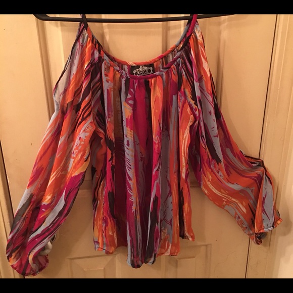 Angie  Colorful Trendy Shoulder Out Top. Size S - Picture 1 of 3